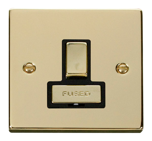 Click Deco Polished Brass 1G 13A Switched Fused Connection Unit Black Insert