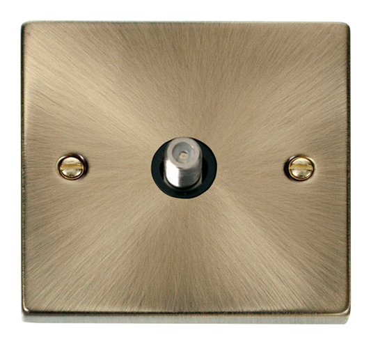 Click Deco Antique Brass 1G F Satellite Outlet Plate Black Insert