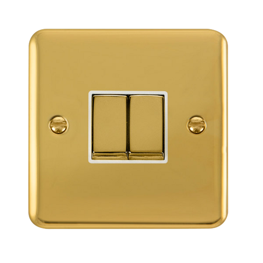 Click Deco Plus Polished Brass 2G 2W Double Light Switch White Insert