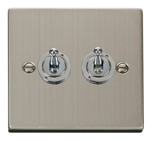Click Deco Stainless Steel 2G 2W Double Dolly Light Switch
