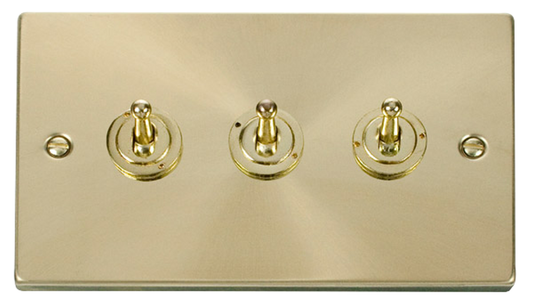 Click Deco Satin Brass 3G 2W Triple Dolly Light Switch