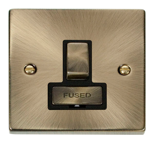 Click Deco Antique Brass 1G 13A Switched Fused Connection Unit Black Insert