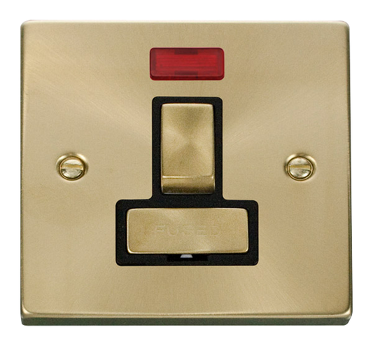 Click Deco Satin Brass 1G 13A Switched Fused Connection Unit & Neon Black Insert