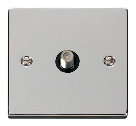 Click Deco Polished Chrome 1G F Satellite Outlet Plate Black Insert