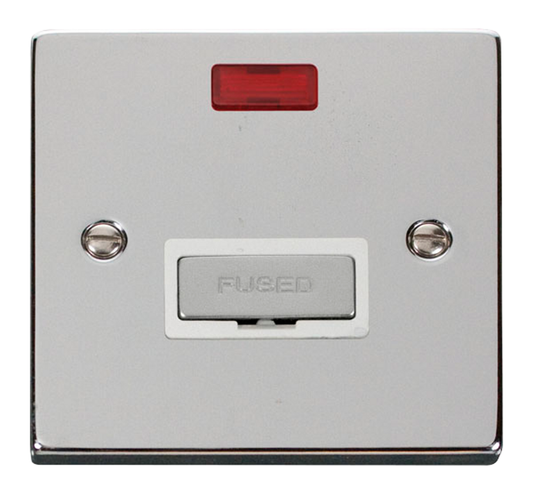 Click Deco Polished Chrome 1G 13A Unswitched Fused Connection Unit & Neon White Insert