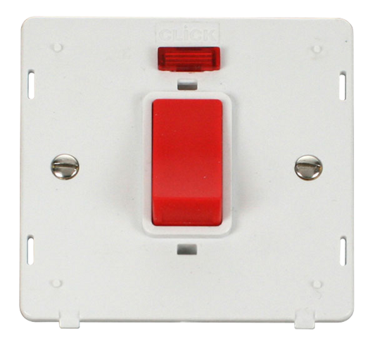 Click Definity Screwless Polar White 1G 45A DP Switch & Neon White Insert