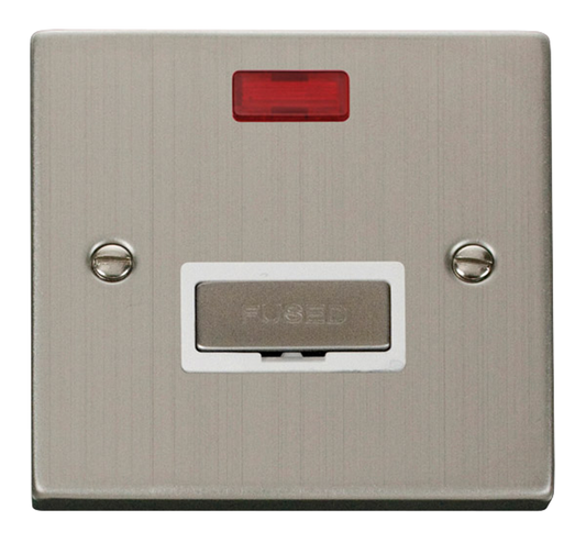 Click Deco Stainless Steel 1G 13A Unswitched Fused Connection Unit & Neon White Insert