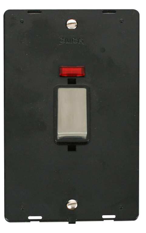 Click Definity Screwless Stainless Steel 2G 45A DP Vertical Switch & Neon Black Insert
