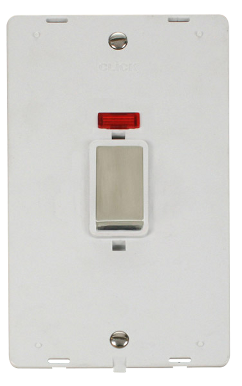 Click Definity Screwless Stainless Steel 2G 45A DP Vertical Switch & Neon White Insert