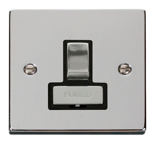 Click Deco Polished Chrome 1G 13A Switched Fused Connection Unit Black Insert