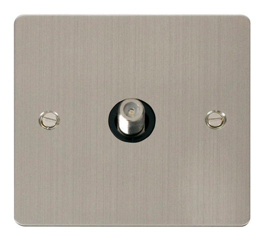 Click Define Stainless Steel 1G F Satellite Outlet Plate Black Insert