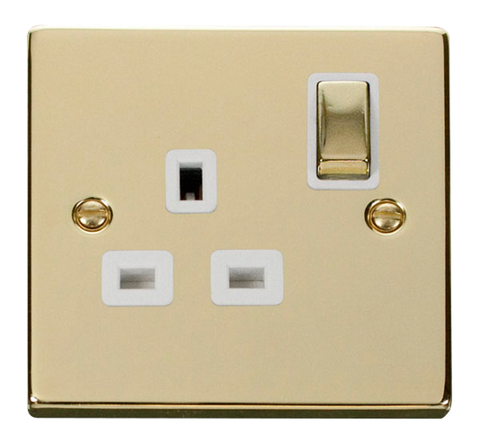 Click Deco Polished Brass 1G 13A Single Switched Socket White Insert