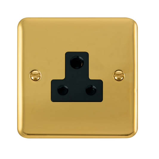Click Deco Plus Polished Brass 1G 5A Round Pin Single Socket Black Insert