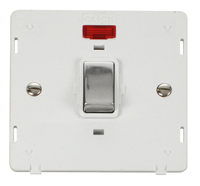 Click Definity Screwless Polished Chrome 1G 20A DP Switch & Neon White Insert