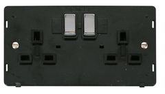 Click Definity Screwless Polished Chrome 2G 13A Double Switched Socket Black Insert