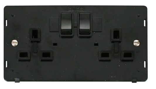 Click Definity Screwless Black 2G 13A Double Switched Socket Black Insert