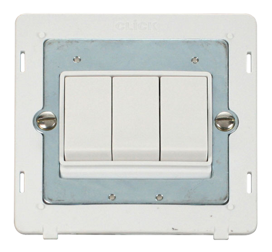 Click Definity Screwless Polar White 3G 2W Triple Light Switch White Insert