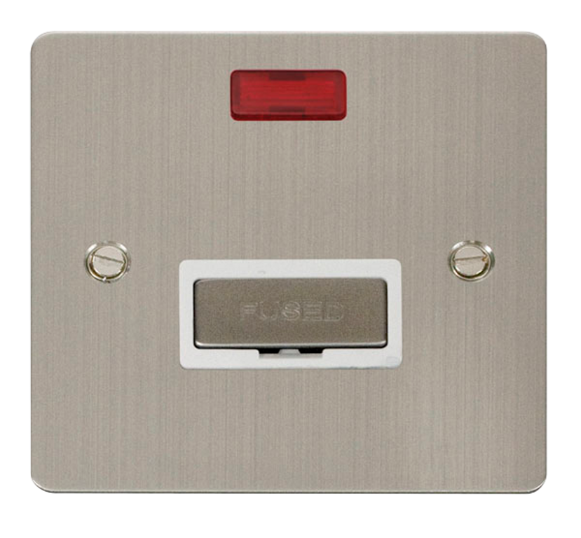 Click Define Stainless Steel 1G 13A Unswitched Fused Connection Unit & Neon White Insert
