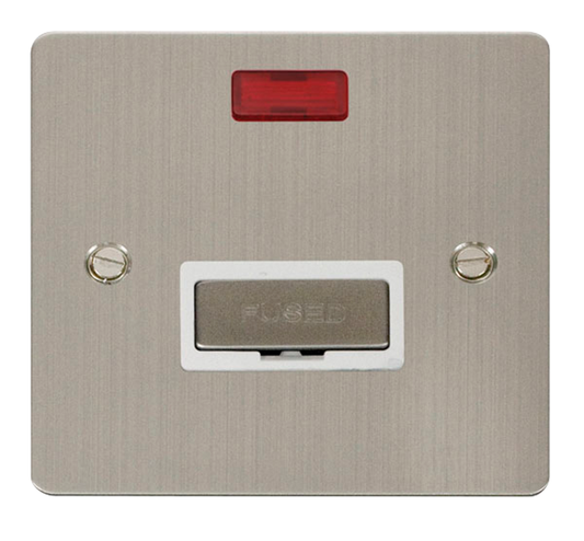 Click Define Stainless Steel 1G 13A Unswitched Fused Connection Unit & Neon White Insert