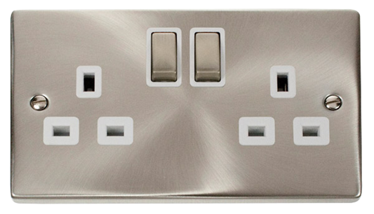 Click Deco Satin Chrome 2G 13A Double Switched Socket White Insert