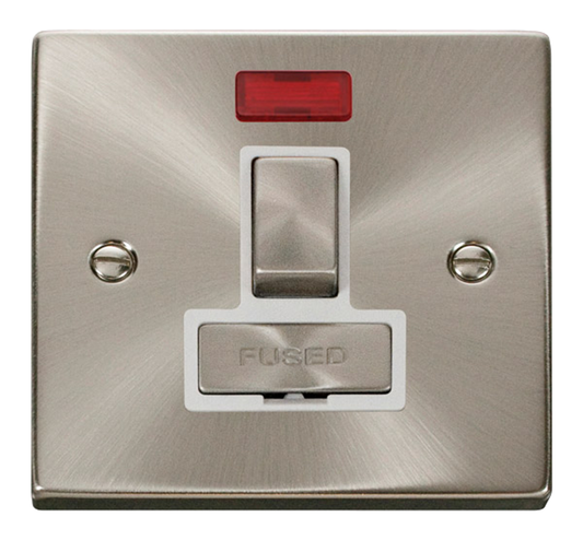 Click Deco Satin Chrome 1G 13A Switched Fused Connection Unit & Neon White Insert