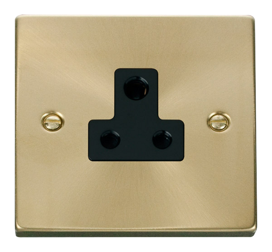 Click Deco Satin Brass 1G 5A Round Pin Single Socket Black Insert