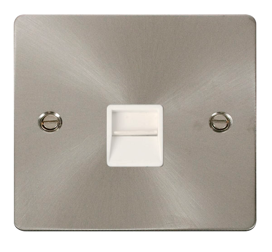 Click Define Brushed Stainless 1G Single BT/Telephone Slave Outlet White Insert