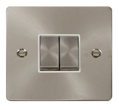 Click Define Brushed Stainless 2G 2W Double Light Switch White Insert