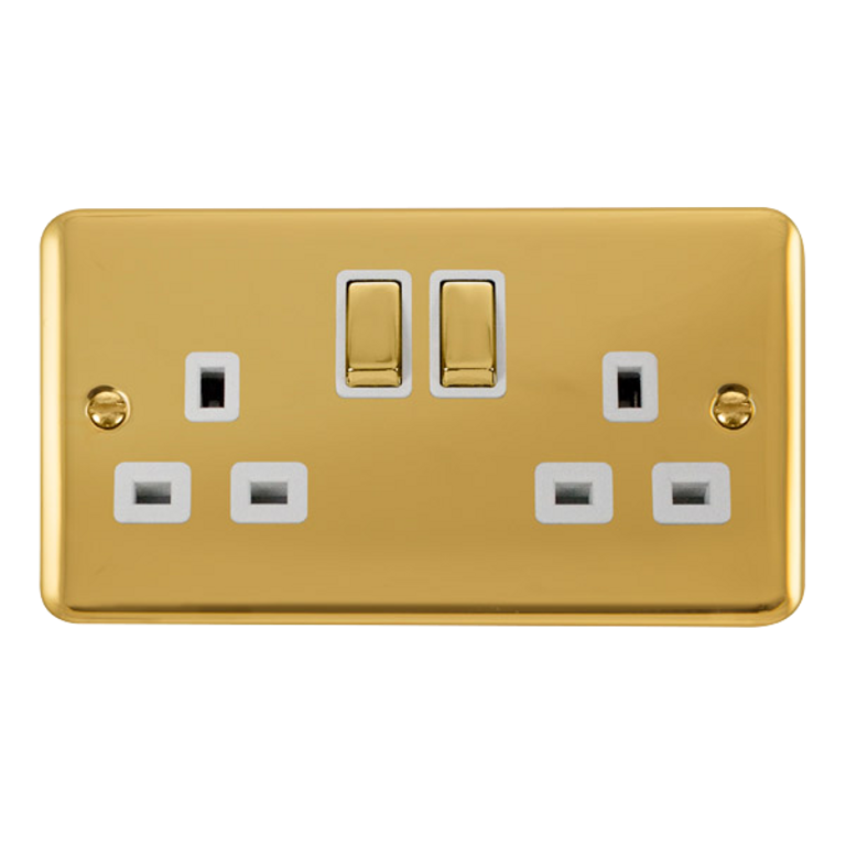 Click Deco Plus Polished Brass 2G 13A Double Switched Socket White Insert