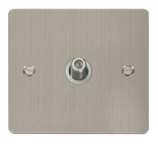 Click Define Stainless Steel 1G F Satellite Outlet Plate White Insert