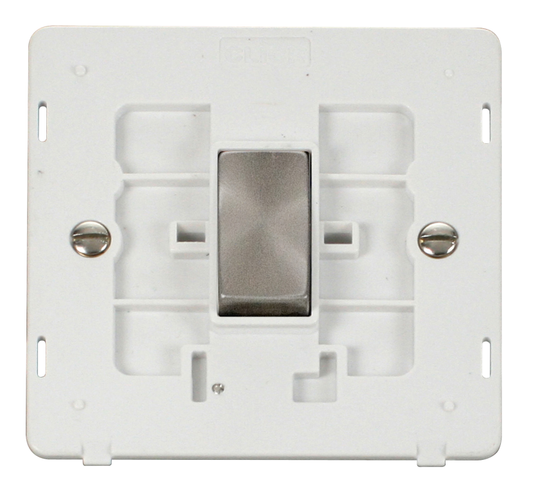 Click Definity Screwless Brushed Stainless 1G Intermediate Light Switch White Insert
