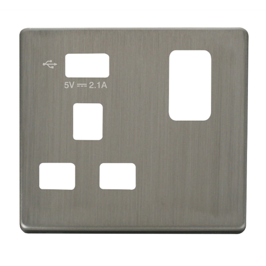 Click Definity Screwless Stainless Steel 1G 13A Single Switched Socket c/w 1 x USB Outlet Black Insert