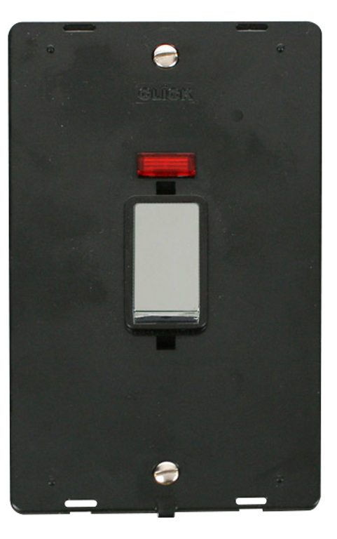 Click Definity Screwless Polished Chrome 2G 45A DP Vertical Switch & Neon Black Insert