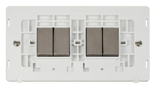 Click Definity Screwless Stainless Steel 4G 2W Quadruple Light Switch White Insert