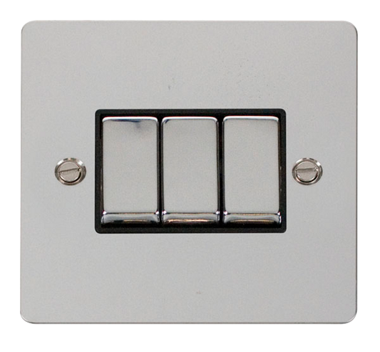 Click Define Polished Chrome 3G 2W Triple Light Switch Black Insert