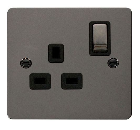 Click Define Black Nickel 1G 13A Single Switched Socket Black Insert