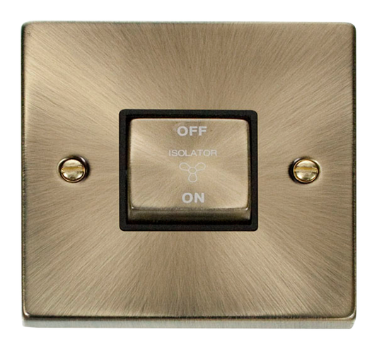 Click Deco Antique Brass 1G Fan Isolator Switch Black Insert