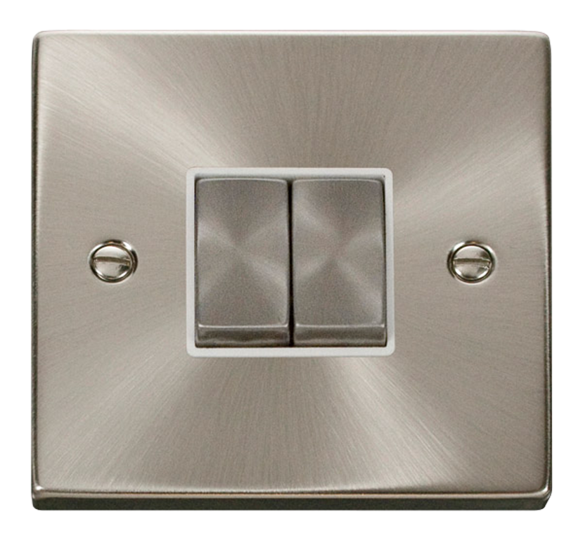 Click Deco Satin Chrome 2G 2W Double Light Switch White Insert