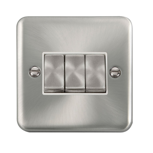 Click Deco Plus Satin Chrome 3G 2W Triple Light Switch White Insert