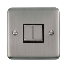 Click Deco Plus Stainless Steel 2G 2W Double Light Switch Black Insert