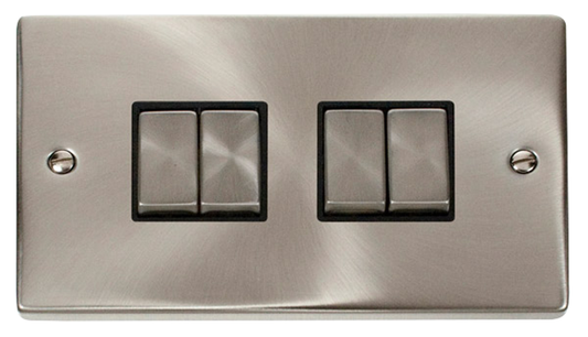 Click Deco Satin Chrome 4G 2W Quadruple Light Switch Black Insert