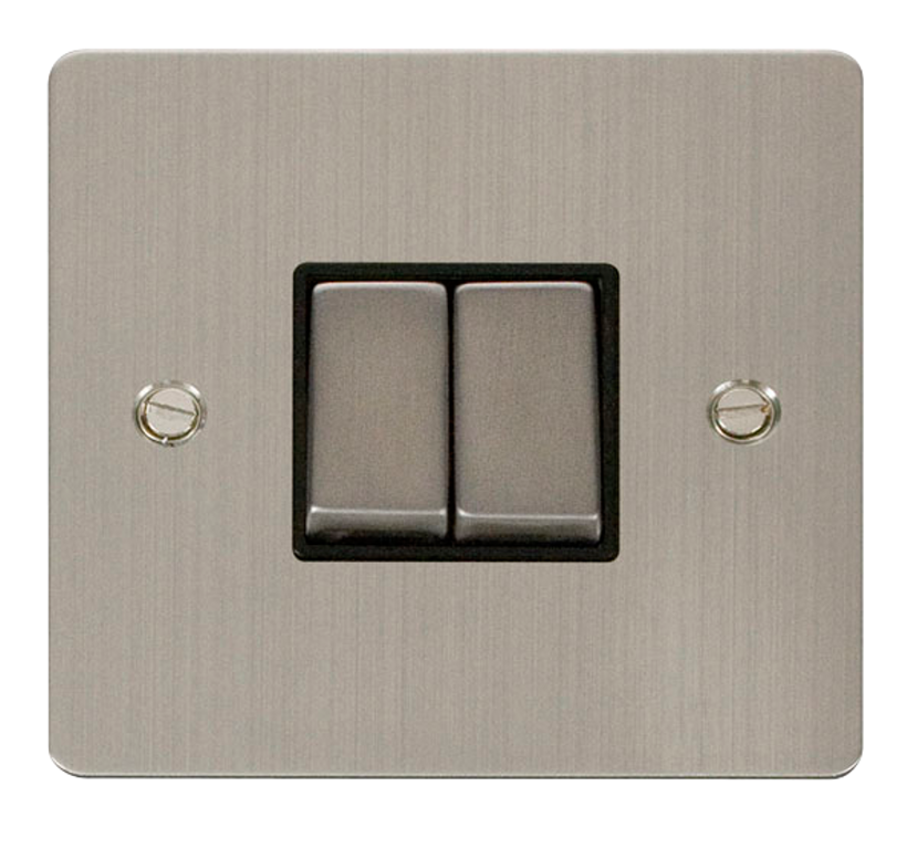 Click Define Stainless Steel 2G 2W Double Light Switch Black Insert