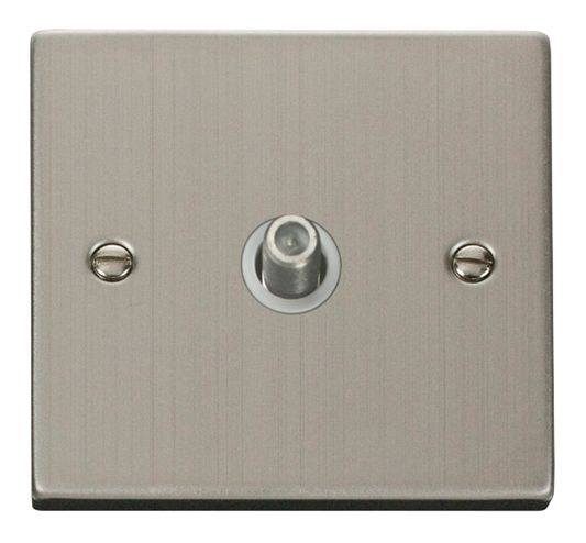 Click Deco Stainless Steel 1G F Satellite Outlet Plate White Insert