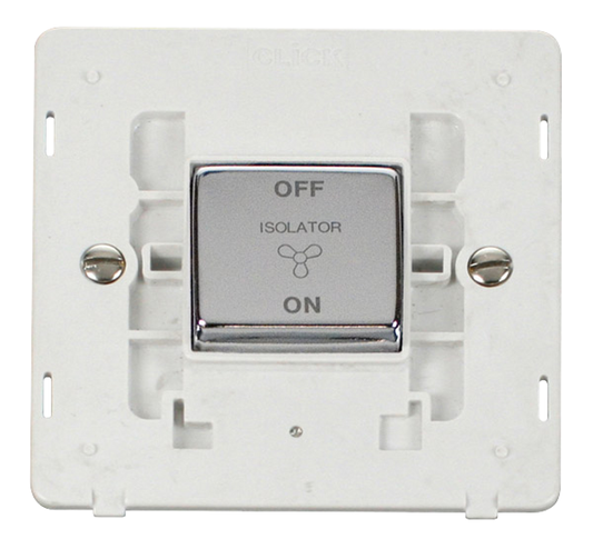 Click Definity Screwless Polished Chrome 1G Fan Isolator Switch White Insert
