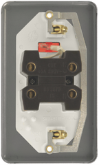 Click Deco Plus Satin Brass 2G 45A DP Vertical Switch & Neon White Insert