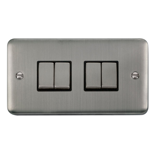 Click Deco Plus Stainless Steel 4G 2W Quadruple Light Switch Black Insert