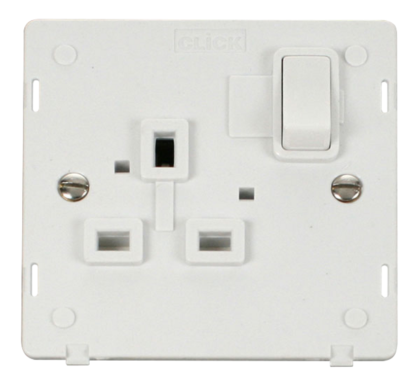 Click Definity Screwless Polar White 1G 13A Single Switched Socket White Insert