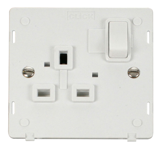Click Definity Screwless Polar White 1G 13A Single Switched Socket White Insert