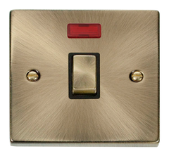 Click Deco Antique Brass 1G 20A DP Switch & Neon Black Insert