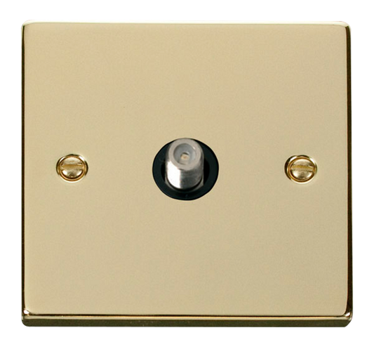 Click Deco Polished Brass 1G F Satellite Outlet Plate Black Insert